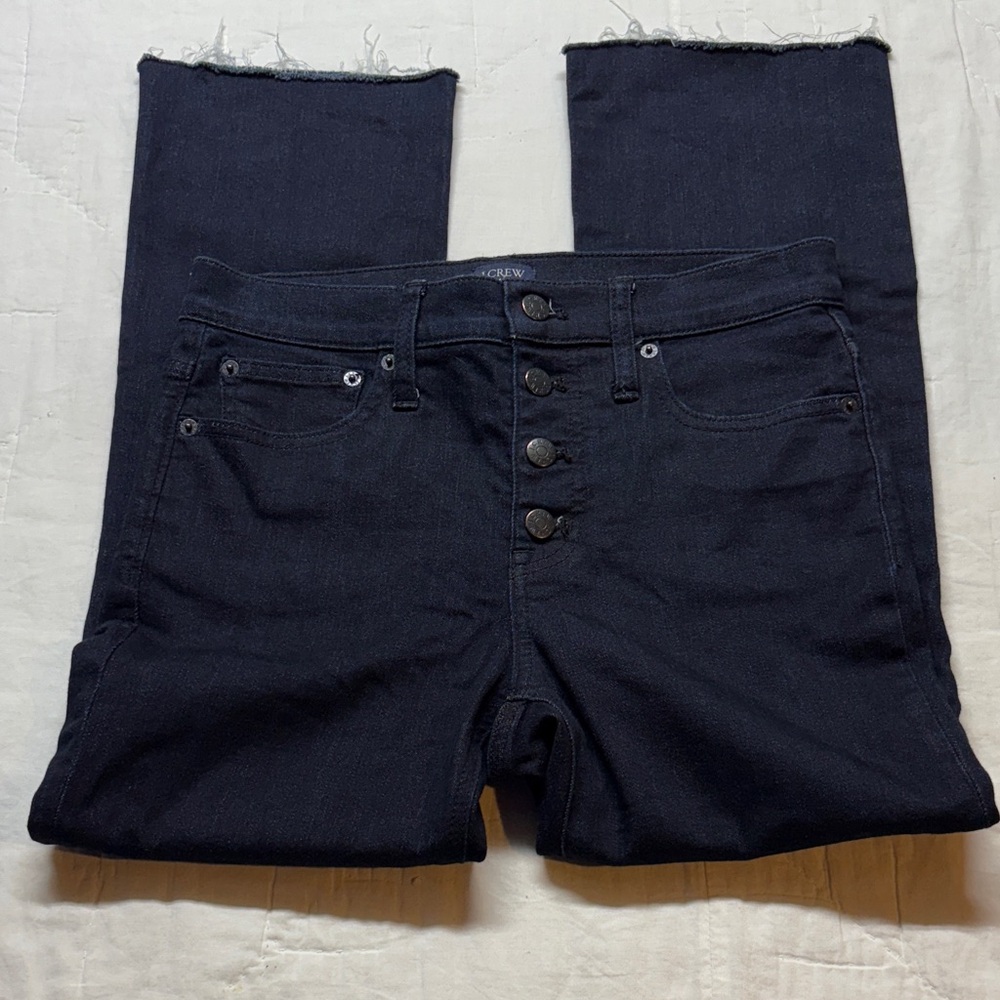 J.Crew High-Rise 90s Style Button-Fly Dark Wash Raw Hem Denim Jeans Size‎ 26
